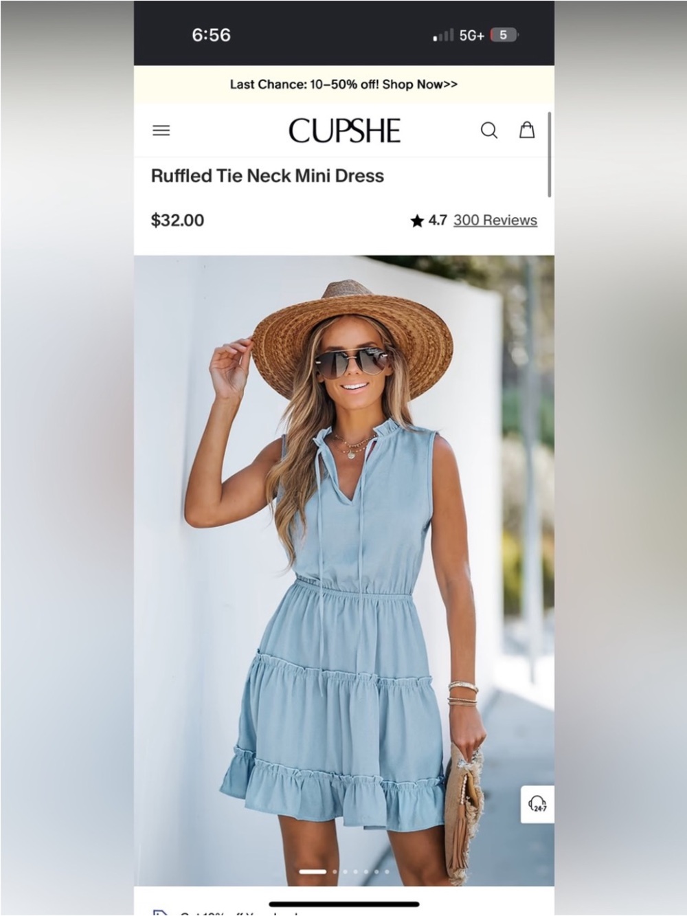 Cupshe Sky Blue Ruffled Tie-Neck Mini Dress